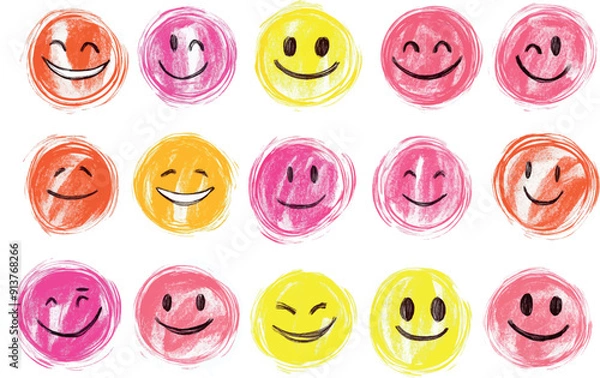 Obraz Ensemble d'Émoticônes Joyeux en Aquarelle - Icônes de de smileys dessin