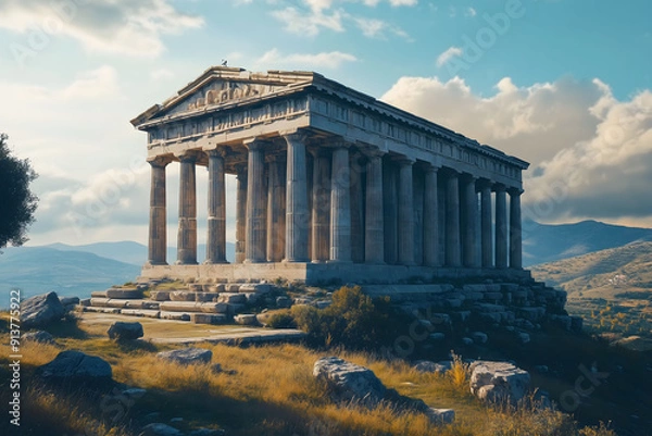 Obraz A majestic and ancient greek temple standing tall on a rugged hill top