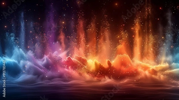 Fototapeta Spectacular Display of Colorful Abstract Waves in a Starry Night Sky