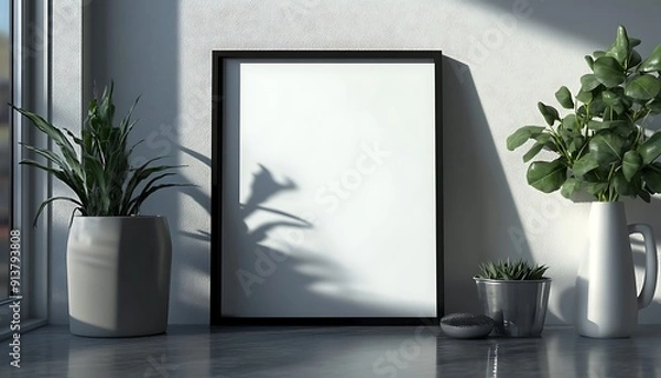 Fototapeta Closeup Minimalist Mockup Frame on Table in Contemporary Kitchen