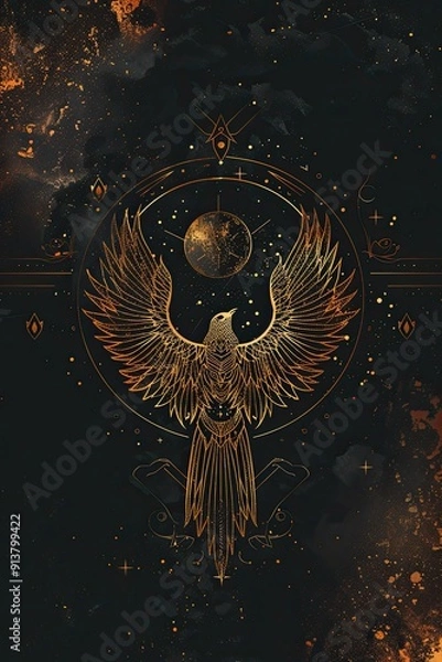 Obraz Enigmatic Celestial Insignia: A Dark Fantasy Emblem of Mystical Power on an Ethereal AMOLED Background with Intricate and Ornate Design, Exuding Deep Dreamlike Aesthetics