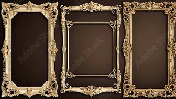 Fototapeta Ornate gilded frames isolated on a brown background.