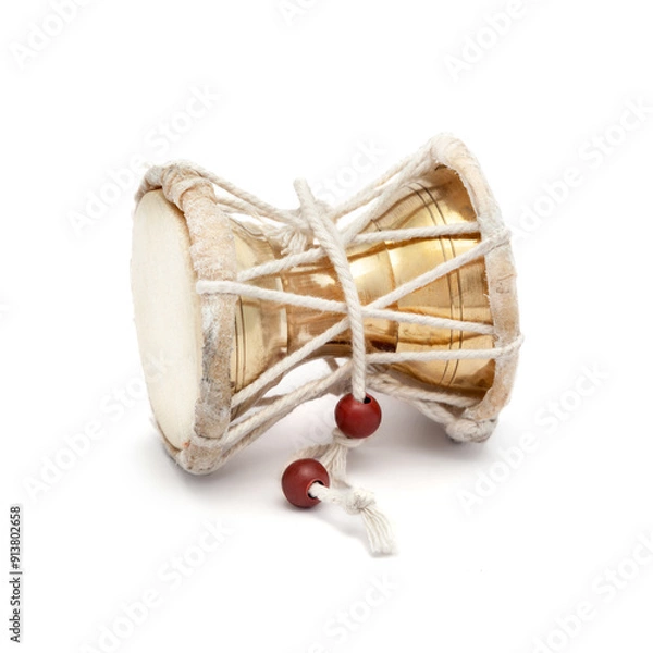 Obraz Lord Shivas Damaru or a two-headed Drum musical instrument. Isolated on a white background.