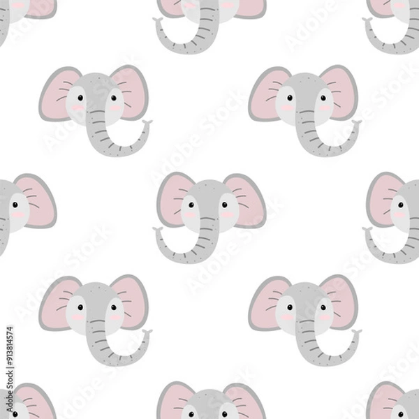 Obraz Elephant face seamless pattern. Cute animal character print.