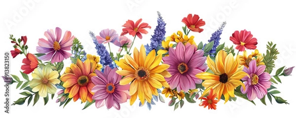 Fototapeta Vibrant Watercolor Bouquet of Flowers with a Transparent Background, Blooming in a  Colorful Display of Nature's Beauty