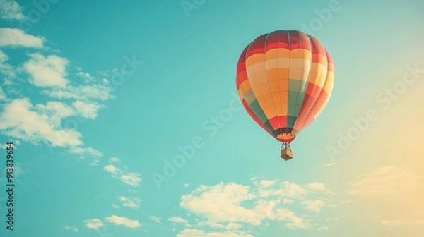 Fototapeta A colorful hot air balloon rising into the sky, symbolizing freedom, adventure, and the uplifting feeling of reaching new heights and exploring possibilities.