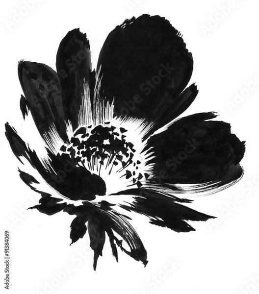 Obraz 흑백 붓터치의 꽃