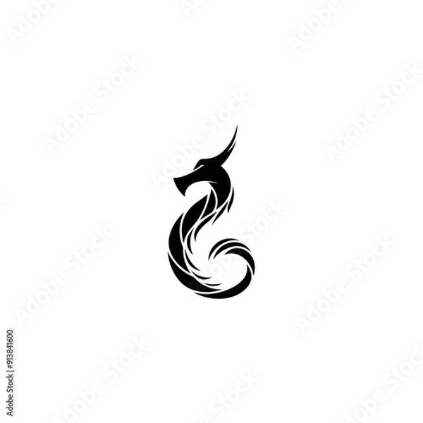 Fototapeta logo tribal dragon design with flat style in black color