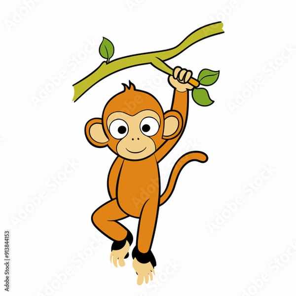 Obraz Monkey Hanging in Tree Vector Illustration – Cartoon, Clipart, and Line Art Design