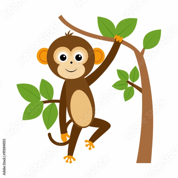 Obraz Monkey Hanging in Tree Vector Illustration – Cartoon, Clipart, and Line Art Design
