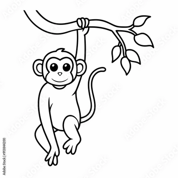 Obraz Monkey Hanging in Tree Vector Illustration – Cartoon, Clipart, and Line Art Design