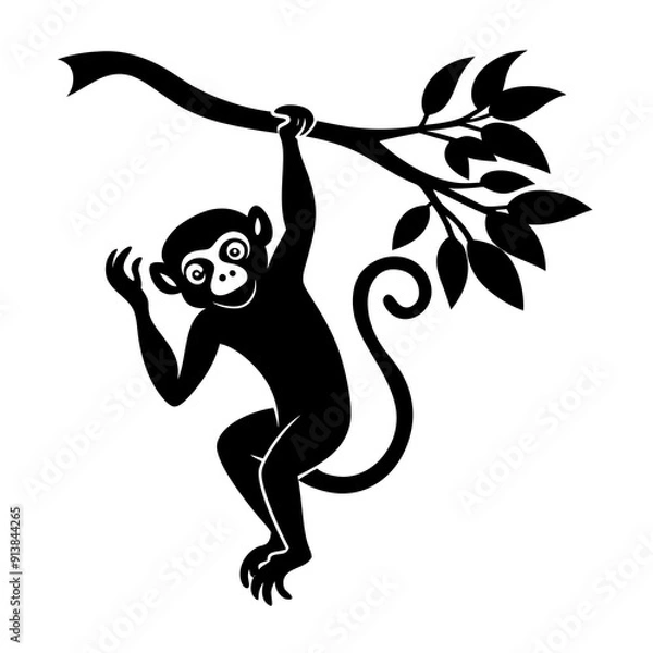 Obraz Monkey Hanging in Tree Vector Illustration – Cartoon, Clipart, and Line Art Design