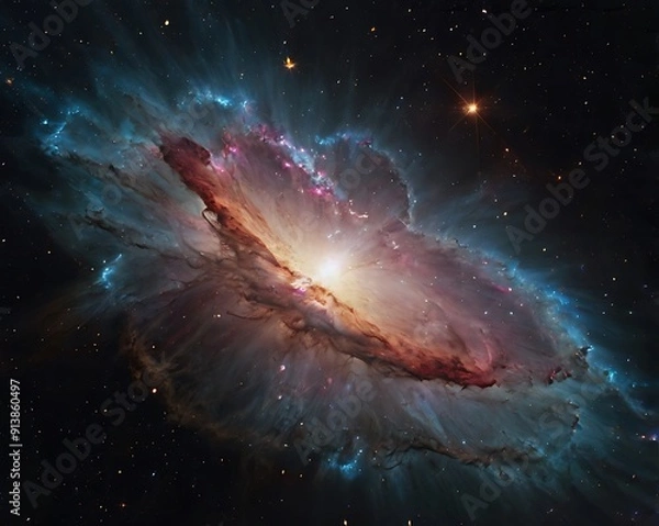 Fototapeta Abstract background of endless space full of nebulas, supernovas and stars on a colorful design, astronomical illustration wallpaper