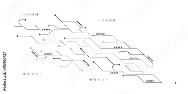 Fototapeta Vector Technology black circuit diagram concept. Abstract technology on white background. High-tech circuit board.