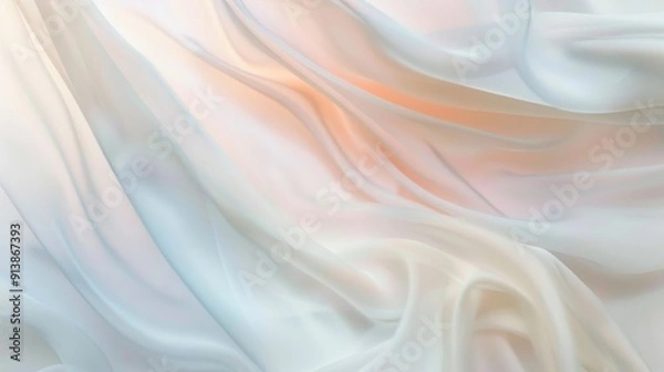 Fototapeta Delicate and translucent fabric draped in gentle folds, illuminated with a soft, ethereal glow in hues of white and pastel.