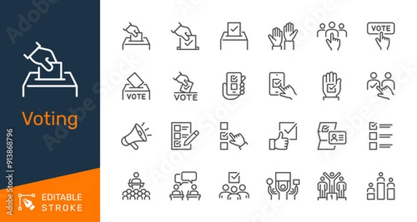 Fototapeta Voting thin line icons. Editable stroke. Pixel perfect.