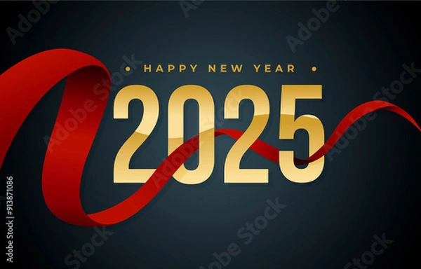 Fototapeta Happy New Year elegant design of colored 2025 gold logo numbers. Typography for 2025 save the date luxury designs and new year celebration invite. Vector illustration.