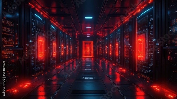 Fototapeta Futuristic Data Center with Quantum Encryption Technology