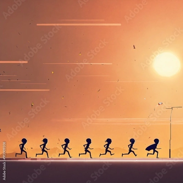Obraz 2D Stickman Running Cycle Animation: 8-Step Sequence