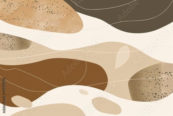 Fototapeta Hand Drawn Minimalist Background in Taupe with Abstract Shapes