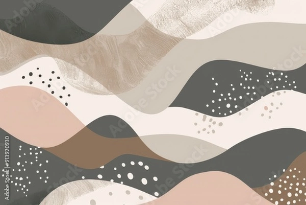 Fototapeta Hand Drawn Minimalist Background in Taupe with Abstract Shapes