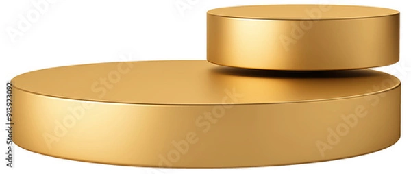 Obraz Empty golden product display podium setup with two gold circular podiums of different sizes 