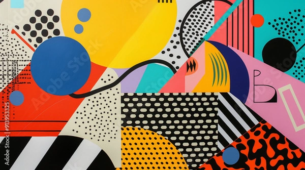 Fototapeta Bold abstract geometric design with colorful patterns and dynamic shapes symbolizing modern cultural diversity and artistic creativity.