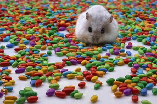 Fototapeta Hamster with colorful candies