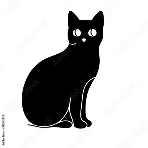 Fototapeta Silhouette of a graceful black cat figure on a white background, symbolizing Halloween and magic, with a minimalist design