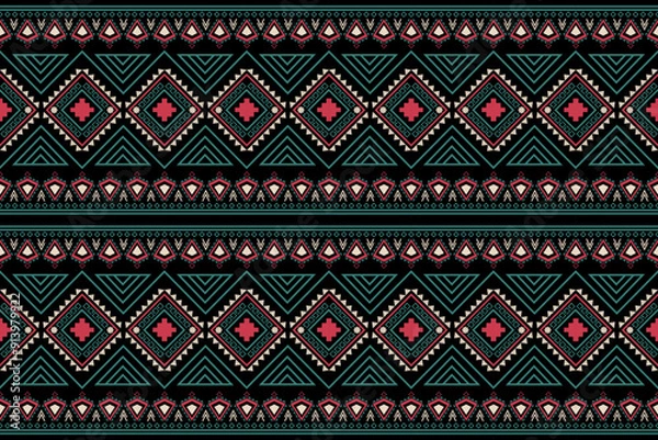 Fototapeta Geometric with triangle ethnic seamless pattern. abstract illustration. design for geometric pattern wallpaper. Tribal ethnic vector texture. Aztec style. Folk embroidery. Indian, Scandinavian, Africa