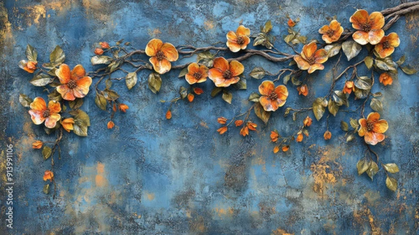 Obraz Elegant colorful with vibrant flower hanging branches illustration background. Bright color 3d abstraction wallpaper for interior mural, Generated by AI	
