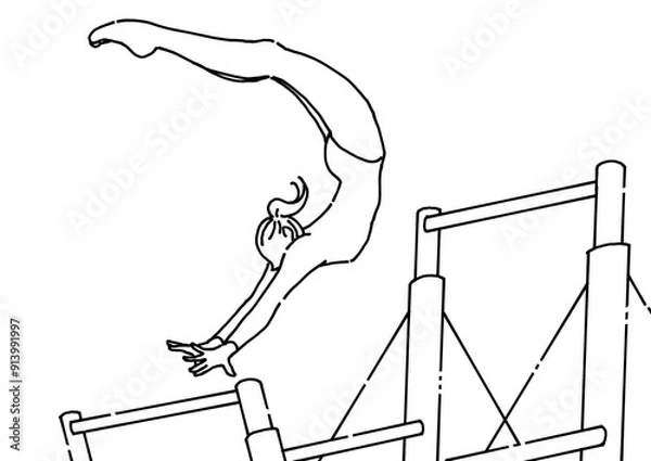 Fototapeta オリンピックで段違い平行棒の演技をする女子体操選手