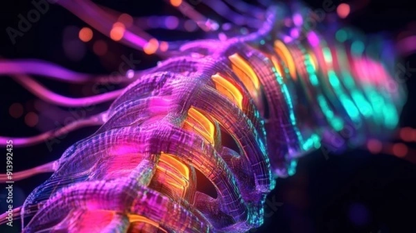 Fototapeta 3D render human organs with colourful cables background