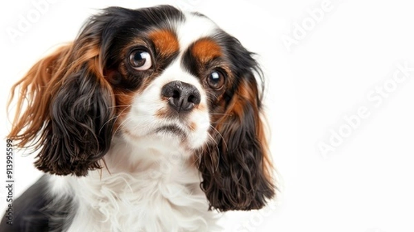 Obraz Curious cavalier king charles spaniel posing on a white background