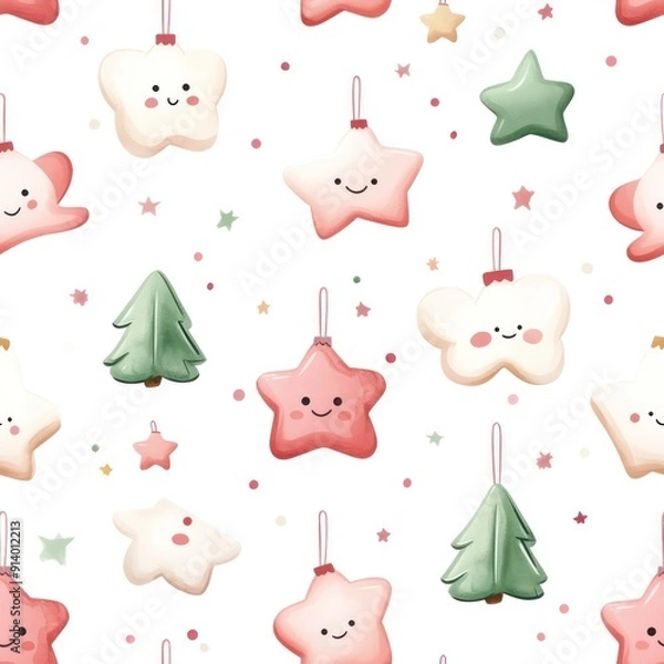 Fototapeta Whimsical Minimalist Watercolor Christmas Garlands in Pastel Tones, seamless pattern, Generative Ai