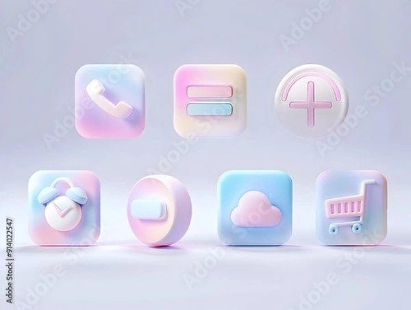Obraz Pastel Gradient 3D Icon Pack with Soft Minimalist Aesthetic