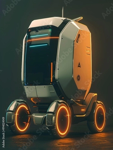 Fototapeta Stylized 3D Rendering of a Futuristic Delivery Service Robot with Bauhaus Inspired Minimalist Design