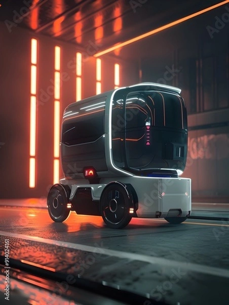 Fototapeta Futuristic AI Powered Autonomous Delivery Robot with Minimalist Bauhaus Inspired Design