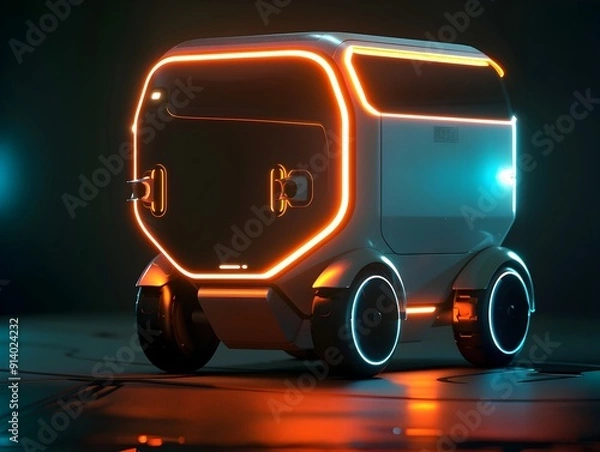 Fototapeta Streamlined Futuristic Delivery Robot with Metallic Finish and Glowing Accents