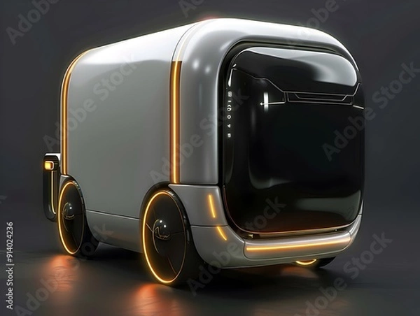 Fototapeta Stylized 3D Rendered Delivery Service Robot with Metallic Finish and Futuristic Bauhaus Inspired Design