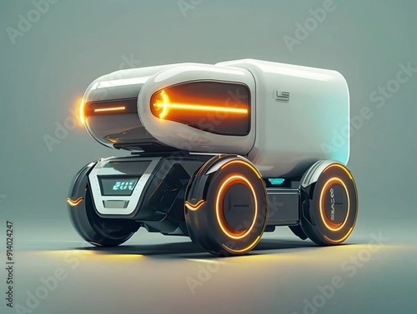 Fototapeta Futuristic Delivery Service Robot with Metallic Finish and Glowing Accents