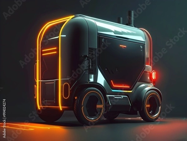 Fototapeta Futuristic Delivery Robot with Metallic Finish and Glowing Accents