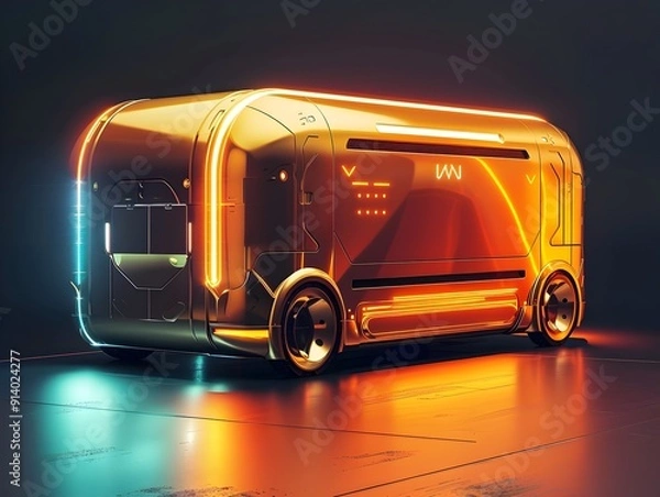 Fototapeta Futuristic Stylized 3D Render of a Delivery Service Robot with Metallic Finish and Glowing Accents