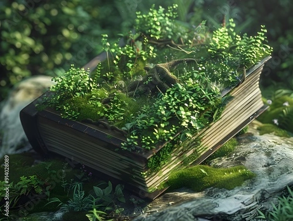 Obraz Weathered Tome with Flourishing Forest Erupting from Its Pages
