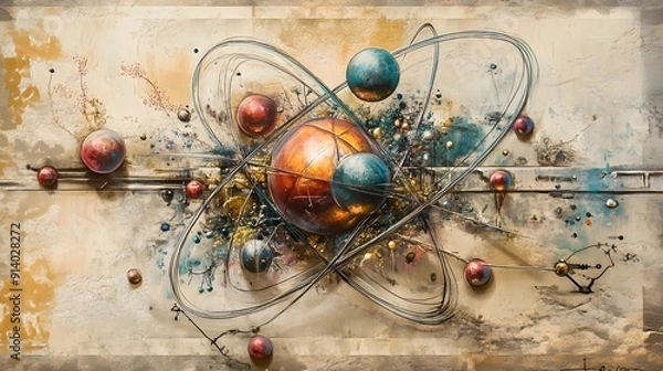 Fototapeta Abstract Molecular Structure with Atomic Spheres in a Circular Background