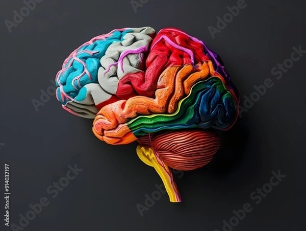 Obraz Vibrant 3D of Cross Sectional Human Brain Anatomy with Colorful Technical Schematic Design