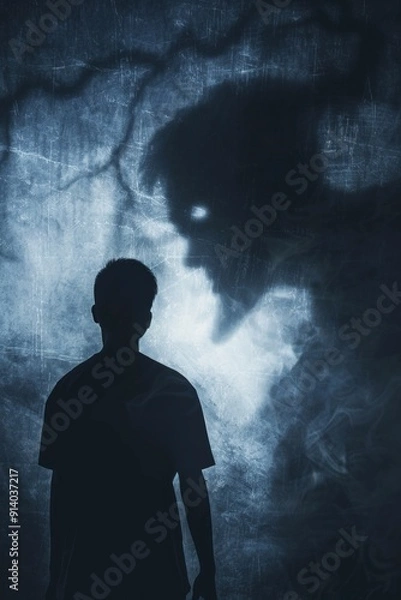 Fototapeta A dark shadow behind a person, the concept of the person's inner fear 