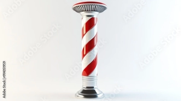 Fototapeta 3D Red & White Barber Pole - Isolated on White Background -  Download