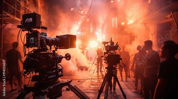 Obraz Film crew shooting movie scene on set with