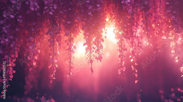 Obraz Elegant colorful with vibrant flower hanging branches illustration background. Bright color 3d abstraction wallpaper for interior mural, Generated by AI	
